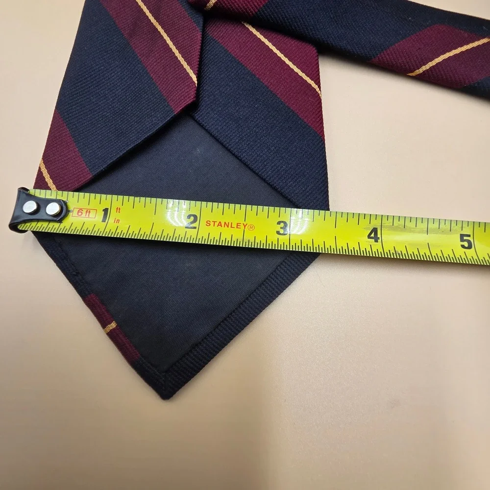 The Mans Shop Silk Regimental Stripe Tie Navy Burgundy Gold Organzine Warp Mens